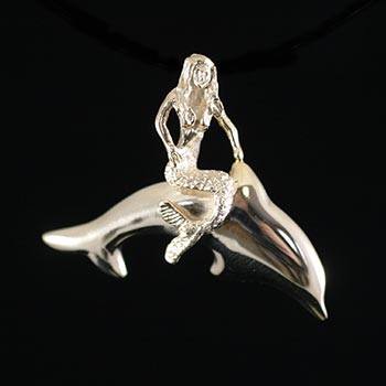 Mermaid and Dolphin Pendant in 14kt Gold