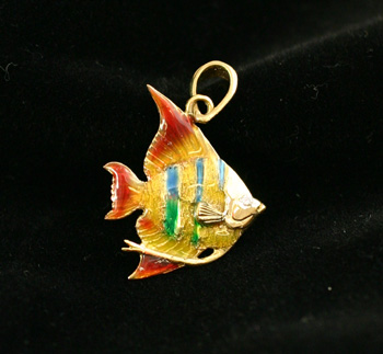 14K Enameled Angelfish Pendant