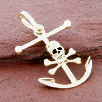 Skull and Crossbones Pendant in 14K Gold