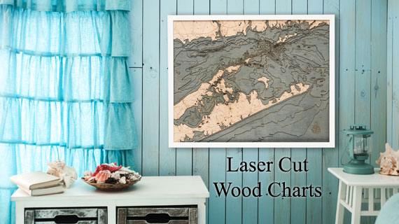 Wooden Laser Cut Charts: Long Island Sound, Martha's Vineyard, Nantucket, Block Island, Great Lakes, Manhattan, Cape Cod, Naragansett Bay,Hilton Head, Florida Keys