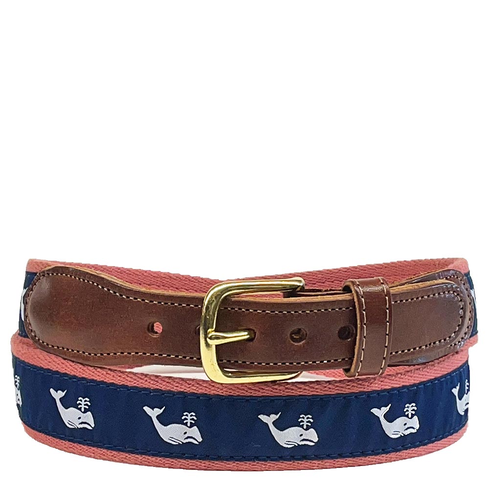 Nautical Spouting Whale Belt With Leather Tabs